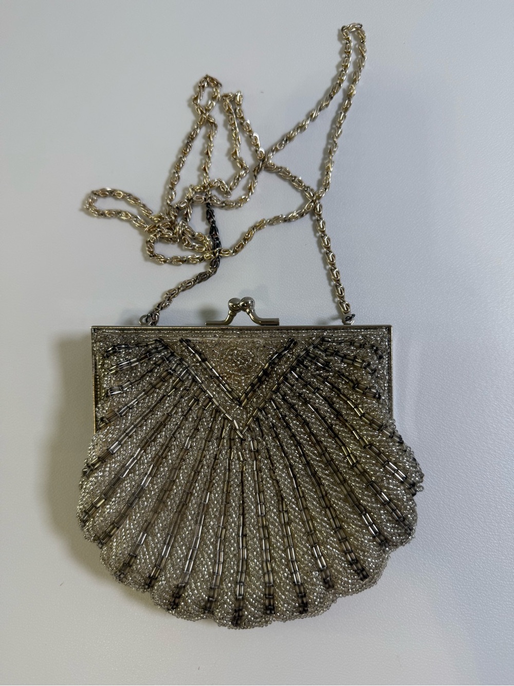 Vintage Walborg Silver Beaded Cocktail Bag With Detachable Chain Strap